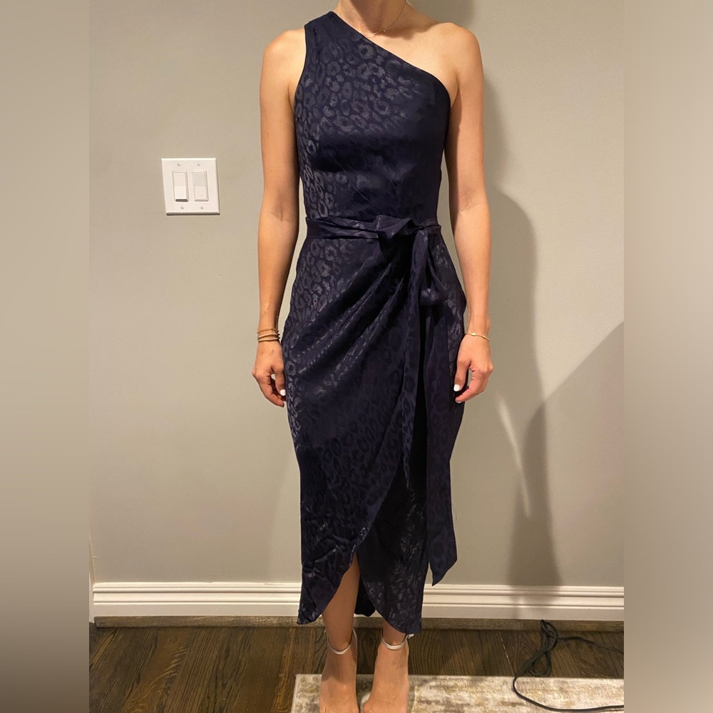 Ted Baker one shoulder navy blue dress
